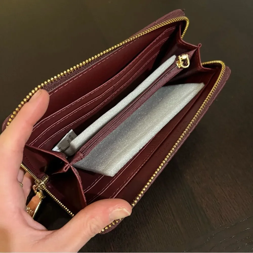 NWT Badgley Mischka Long Wallet Burgundy Zip-Around Brand New